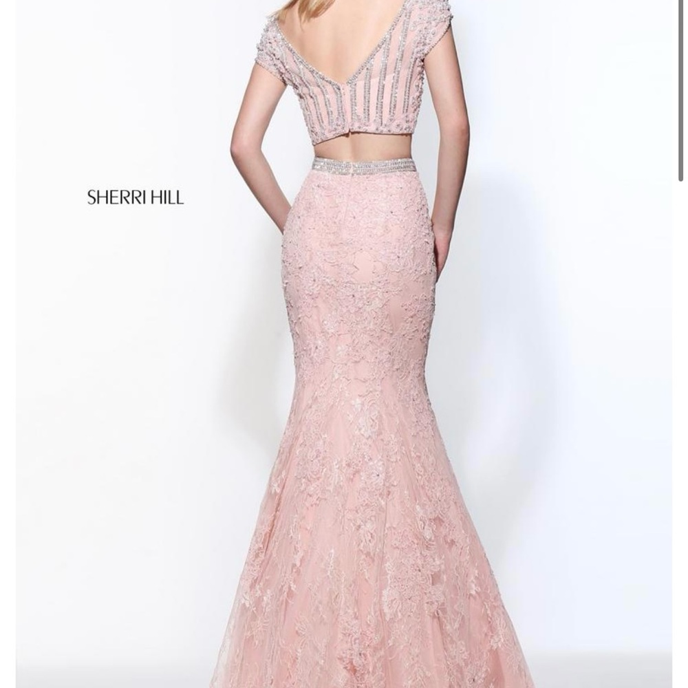 Sherri Hill Blush Lace Prom Dress - Picture 3 of 3